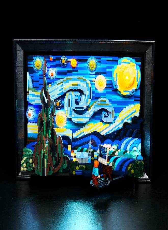 فونادو طقم إضاءة LED من VONADO متوافق مع مجموعة ليغو Starry Night 21333، إضاءة يمكنك تركيبها بنفسك للوحة فان جوخ Starry Night (بدون نموذج)، أضواء ديكور إبداعية لعرض المنزل والمكتب (أضواء فقط) - Image 1