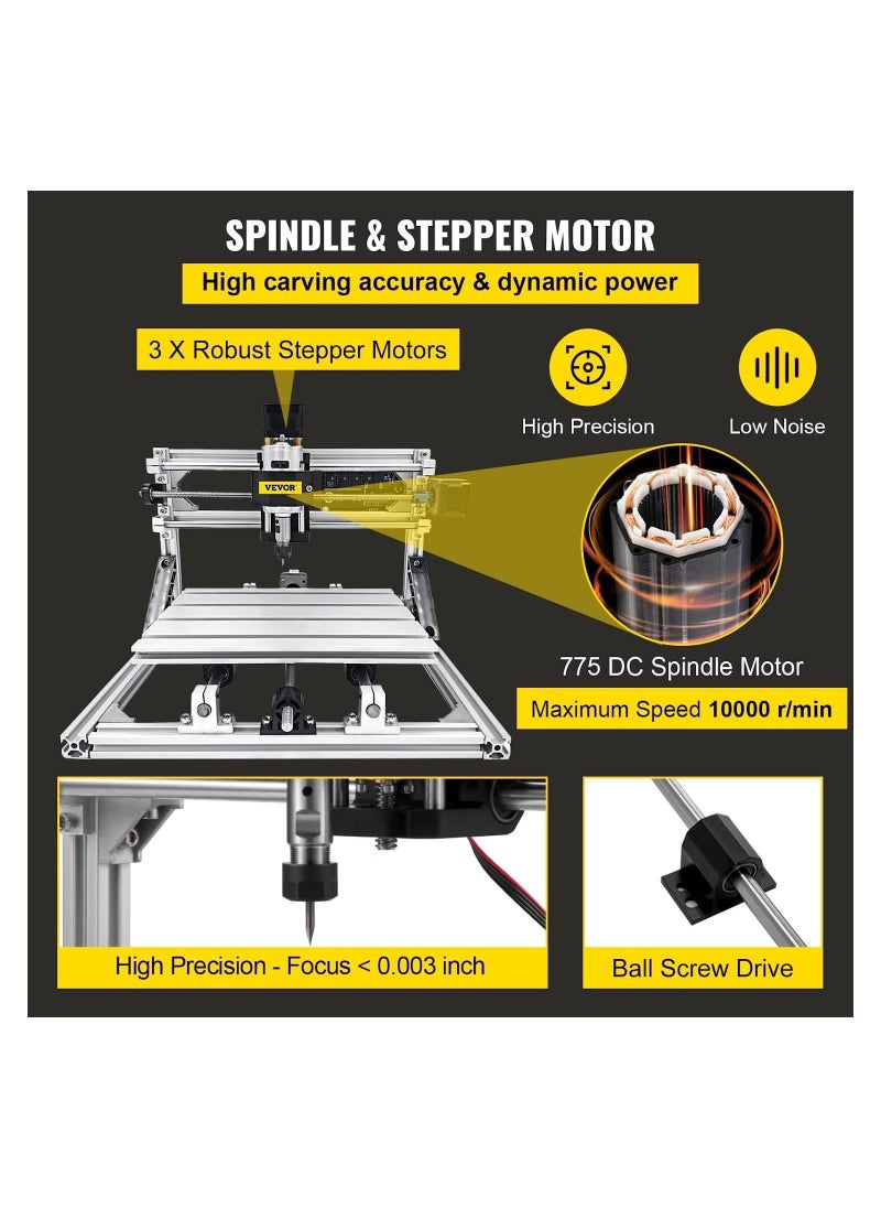 VEVOR 2418 CNC Engraving Machine Milling Cutter 3 Axis CNC Router Machine 500 mW Milling Machine CNC 240 x 180 x 40 mm Engraving Machine Kit