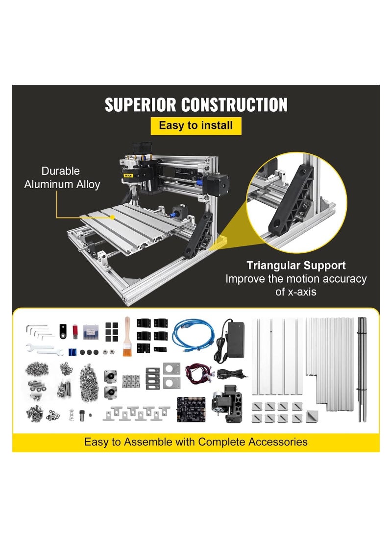 VEVOR 2418 CNC Engraving Machine Milling Cutter 3 Axis CNC Router Machine 500 mW Milling Machine CNC 240 x 180 x 40 mm Engraving Machine Kit