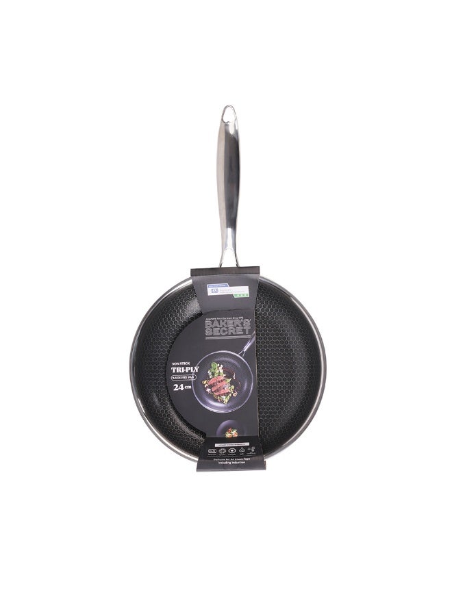 Baker's Secret مقلاة باكرز سيكريت 24 سم ثلاثية الطبقات غير لاصقة - أدوات طهي متميزة للقلي، والتشويح والطهي اليومي - Image 2