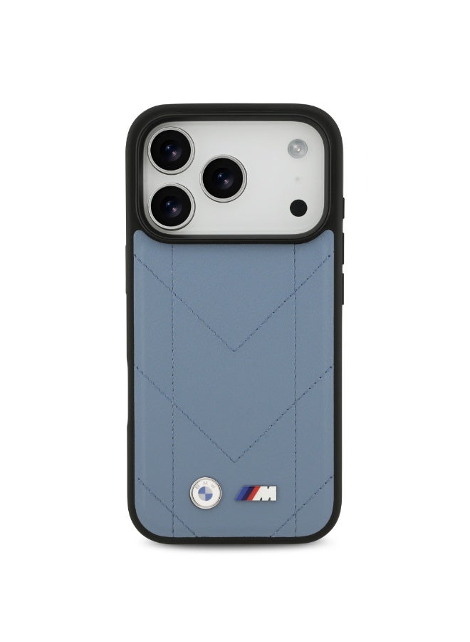 BMW iPhone 17 Pro Max MagSafe Case / PU Leather Cover With Tricolor Slanted  Stripes & Metal Logos - Image 1