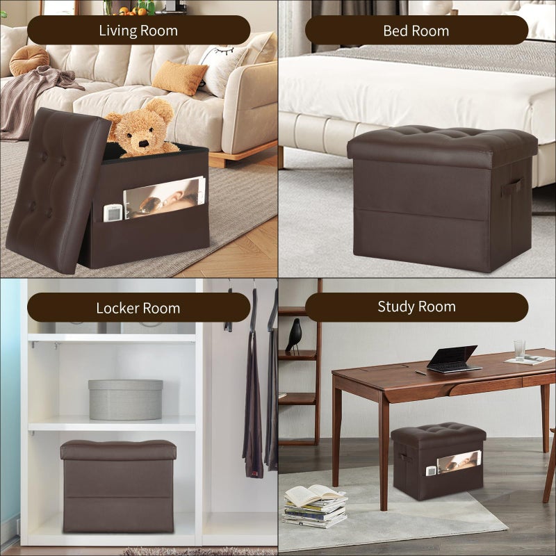 BelugaHelper Storage Ottoman Foot Rest Stool, Foldable Leather Footstool Storage Bench with Thicker Foam Padded Seat. Foot Rest Under Desk for Living Room Bedroom 350 lbs, 17x13x13 in, Brown - Image 4