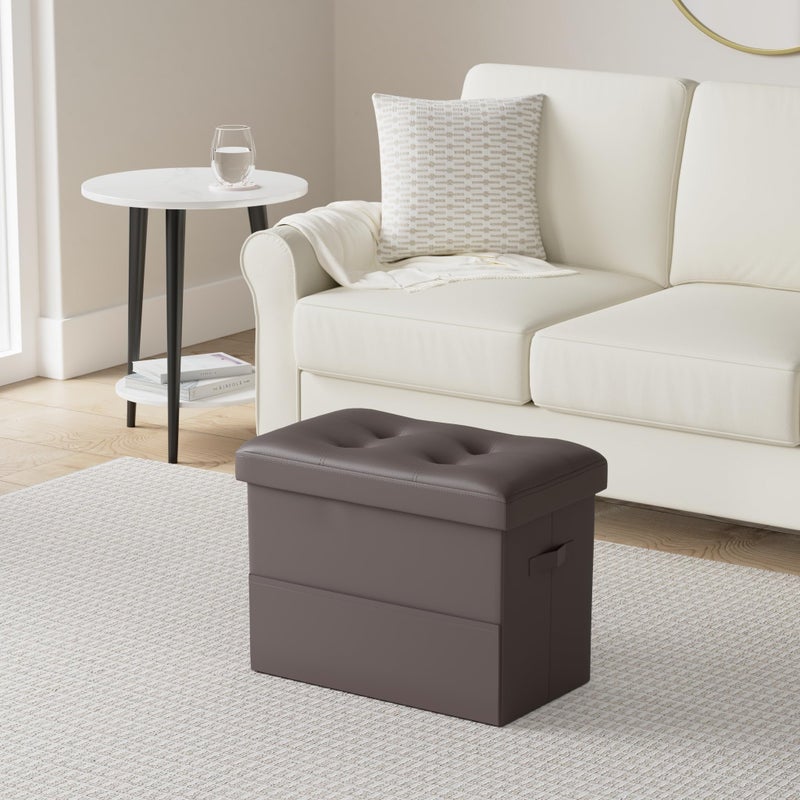 BelugaHelper Storage Ottoman Foot Rest Stool, Foldable Leather Footstool Storage Bench with Thicker Foam Padded Seat. Foot Rest Under Desk for Living Room Bedroom 350 lbs, 17x13x13 in, Brown - Image 2