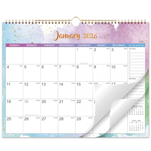 Artfan تقويم الحائط 2026 - تقويم 2026، يناير 2026 - ديسمبر 2026، 14.8" × 11.5"، تقويم كبير 12 شهر مع تجليد مزدوج و خطاف للتعليق، تقاويم حائط ملونة لتنظيم الأمور - Image 1