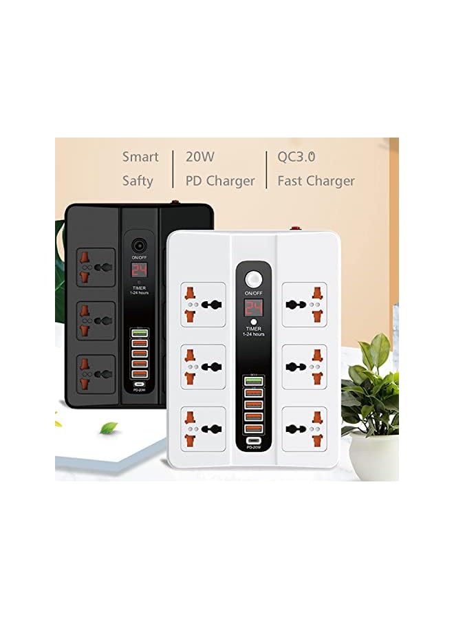 PROMASS موزع طاقة برومس مع واقي من زيادة التيار مع USB - سلك تمديد بموصل مسطح مع 6 مآخذ AC و 5 USB 1 PD، محطة سطح مكتب صغيرة LED بسلك طاقة بطول 6 أقدام، مقبس مدمج - Image 2