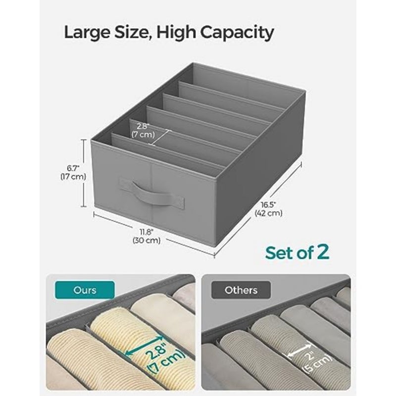 Set of 2 Large Size Wardrobe Clothes Organizers, 6-Compartment Foldable Drawer Organizers with Handles, 16.5 x 11.8 x 6.7 Inch, for Pants, Sweaters, Jeans, URUS009G02 - Image 5