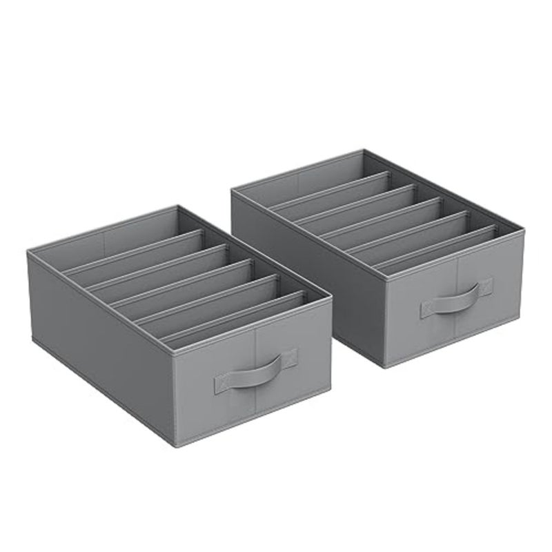 Set of 2 Large Size Wardrobe Clothes Organizers, 6-Compartment Foldable Drawer Organizers with Handles, 16.5 x 11.8 x 6.7 Inch, for Pants, Sweaters, Jeans, URUS009G02 - Image 1