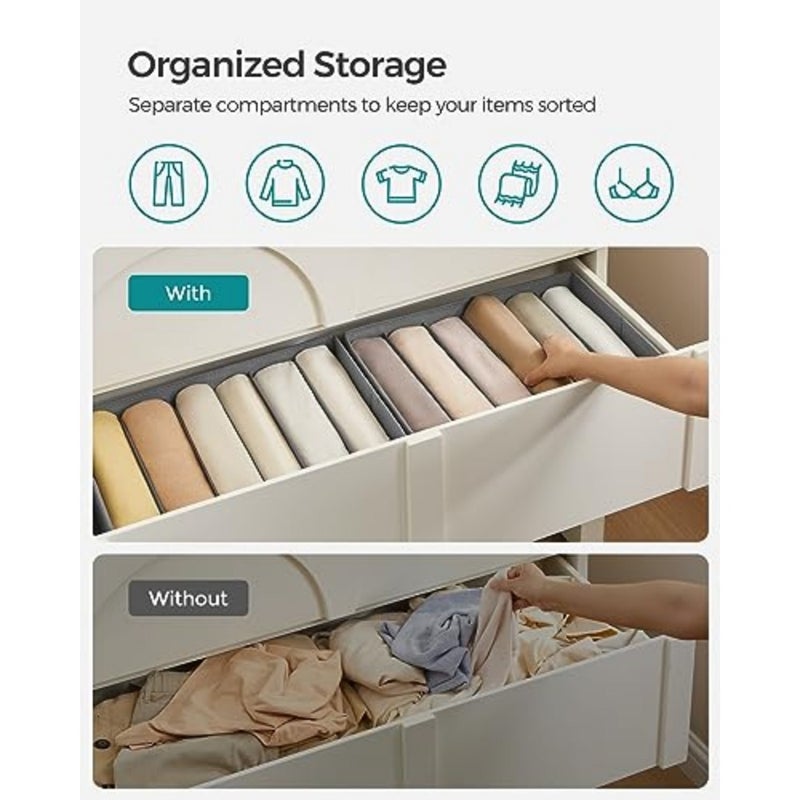 Set of 2 Large Size Wardrobe Clothes Organizers, 6-Compartment Foldable Drawer Organizers with Handles, 16.5 x 11.8 x 6.7 Inch, for Pants, Sweaters, Jeans, URUS009G02 - Image 3