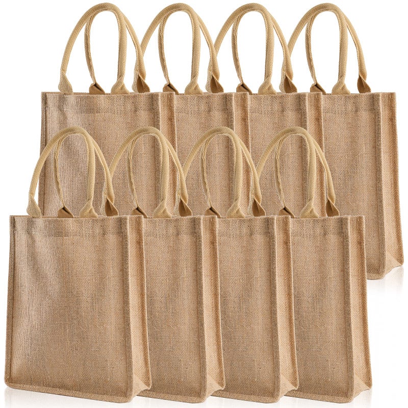 DEAYOU DEAYOU 8 Pack Jute Tote Bags with Handles Jute Grocery Tote for Bridesmaid DIY Shopping Pool Wedding 98x118x39 