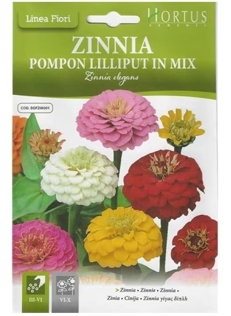 Zinnia Mix “Zinnia Pompon Lilliput in Mix” Premium Quality Seeds by Hortus