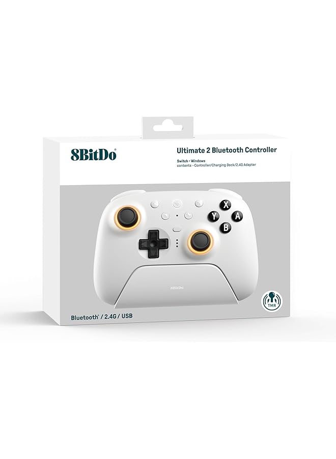 8Bitdo Ultimate 2 Bluetooth Controller For Switch & Windows Pc Switch Pro Controller With Tmr Joysticks Switchable Hall Effect/Tactile Triggers Vibration And Motion Control Rgb Fire Ring White - Image 5