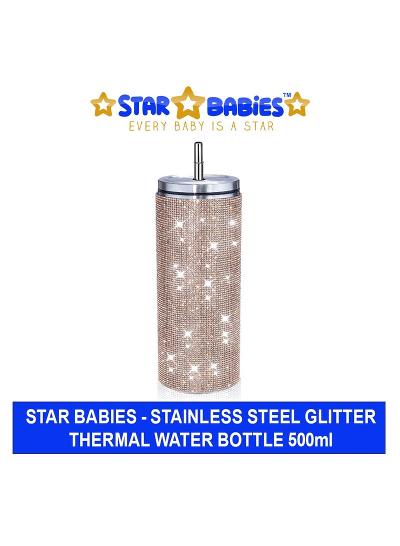 ستار بيبيز زجاجة مياه حرارية لامعة من حجر الراين من ستار بيبيز مع غطاء وقش من أحجار الراين بهلوان من الفولاذ المقاوم للصدأ زجاجة مياه حرارية لامعة 500 مل - Image 2