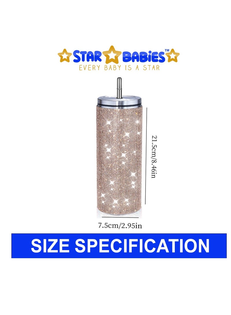 ستار بيبيز زجاجة مياه حرارية لامعة من حجر الراين من ستار بيبيز مع غطاء وقش من أحجار الراين بهلوان من الفولاذ المقاوم للصدأ زجاجة مياه حرارية لامعة 500 مل - Image 3