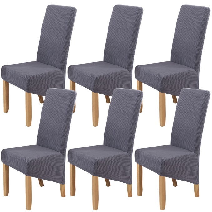 POLAR FLEECE LARGE SIZE DINING CHAIR COVERS SET OF 6DINING ROOM CHAIR SLIPCOVERSSTRETCH REMOVABLE WASHABLE HIGH BACK CHAIR COVERS FOR DINING ROOMHOTELKITCHENBANQUETHOMESILVER GREYPACK OF 6