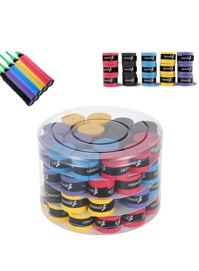 Leijiaer 60-Pack PU Anti-Slip Tennis Racket Grip Tape   Sweat-Absorbent Durable and Colorful for All Racket Sports - Image 1