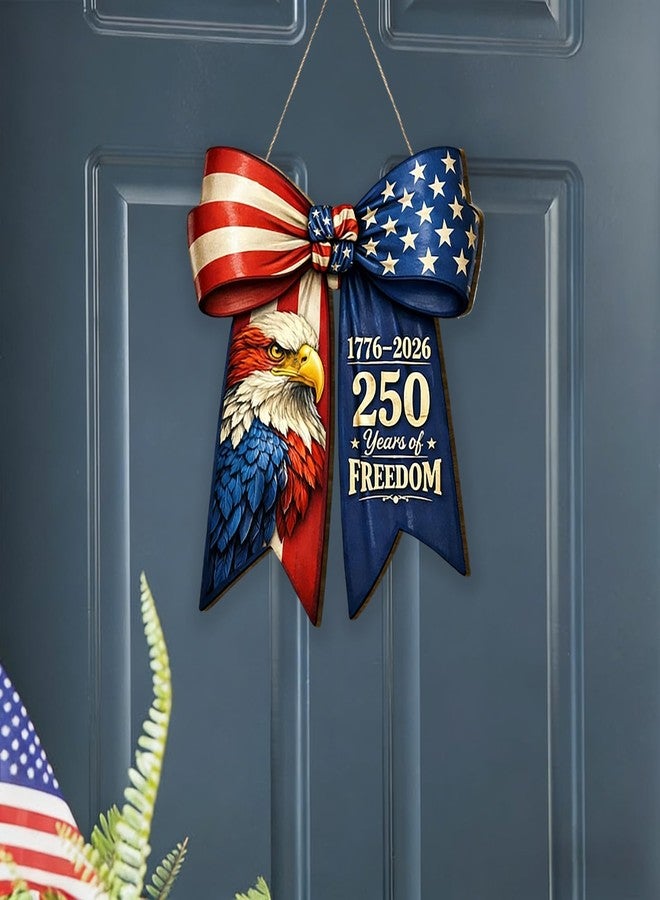 GRITOSE American Flag Eagle Bow Door Decor, 250 Years of Freedom Door Wreath, 1776-2026 250th Anniversary 4th of July Door Sign, Patriotic Wooden Hanging Sign, Independence Day Decor for Front Door Porch - Image 4