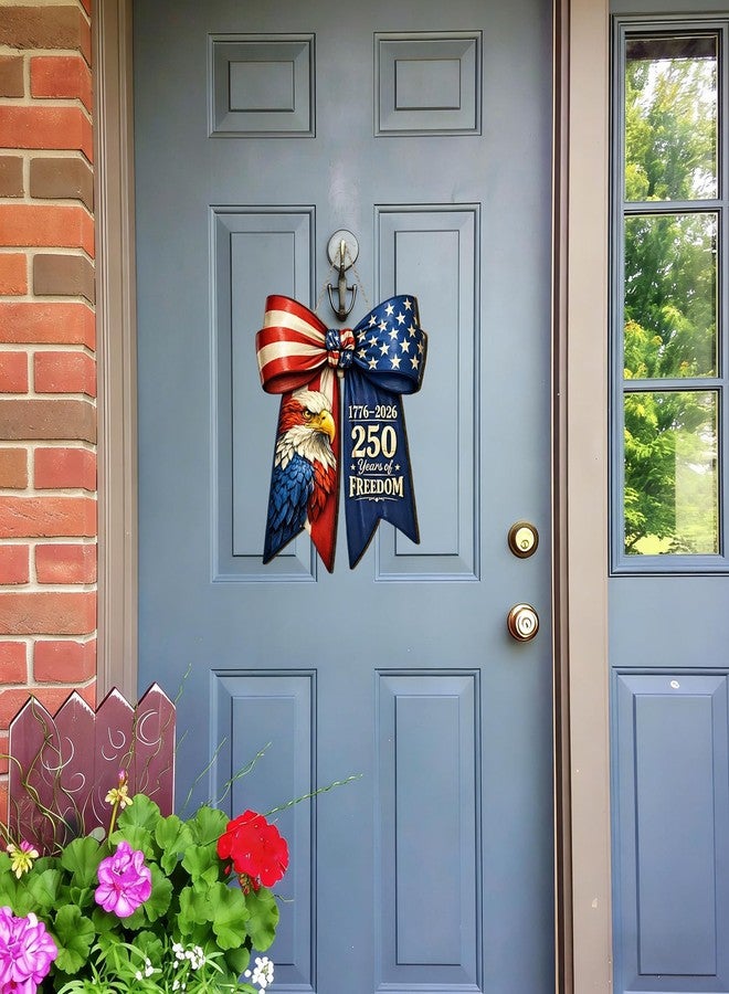 GRITOSE American Flag Eagle Bow Door Decor, 250 Years of Freedom Door Wreath, 1776-2026 250th Anniversary 4th of July Door Sign, Patriotic Wooden Hanging Sign, Independence Day Decor for Front Door Porch - Image 5