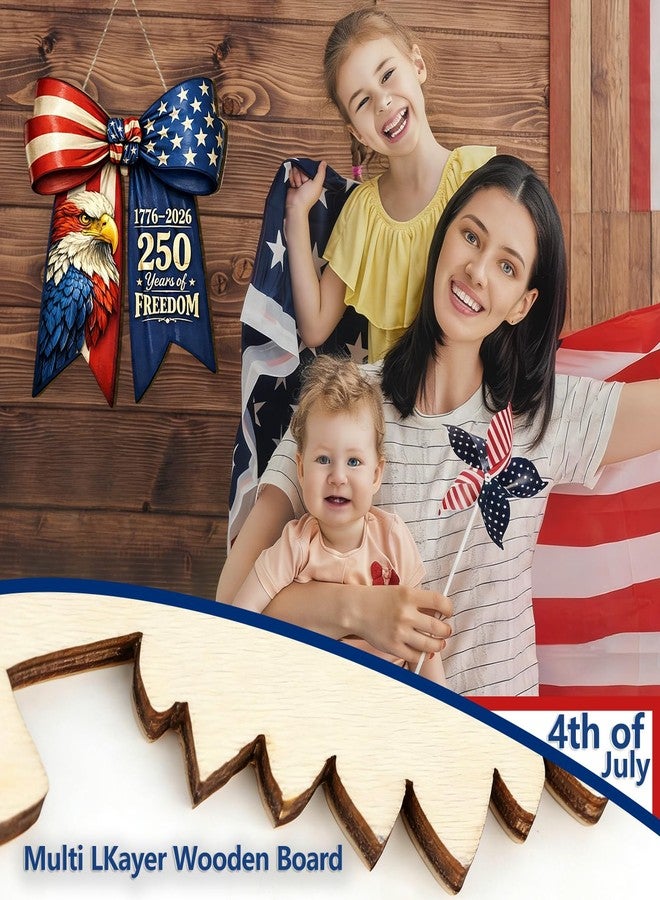 GRITOSE American Flag Eagle Bow Door Decor, 250 Years of Freedom Door Wreath, 1776-2026 250th Anniversary 4th of July Door Sign, Patriotic Wooden Hanging Sign, Independence Day Decor for Front Door Porch - Image 3