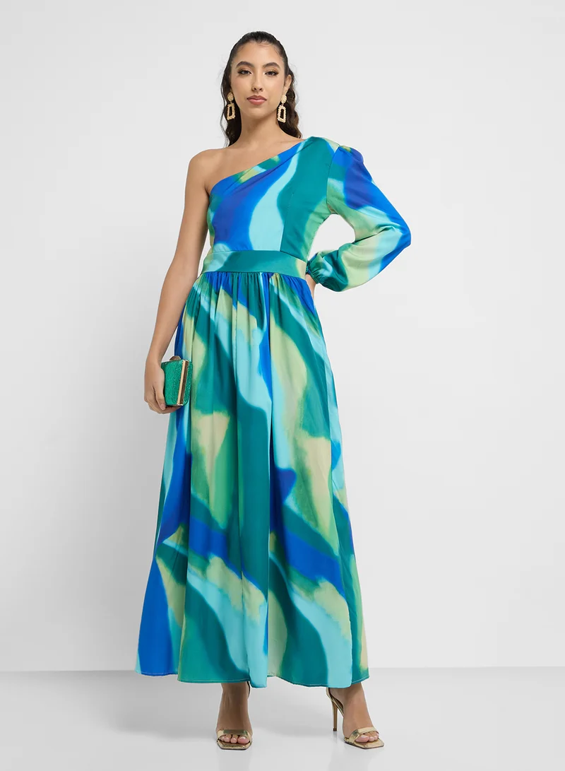 جينجر Abstract One-Shoulder Dress