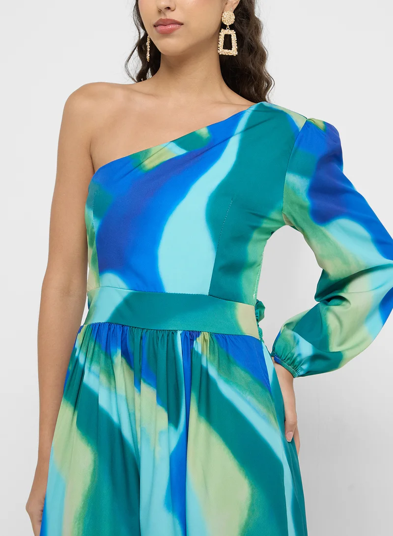 جينجر Abstract One-Shoulder Dress