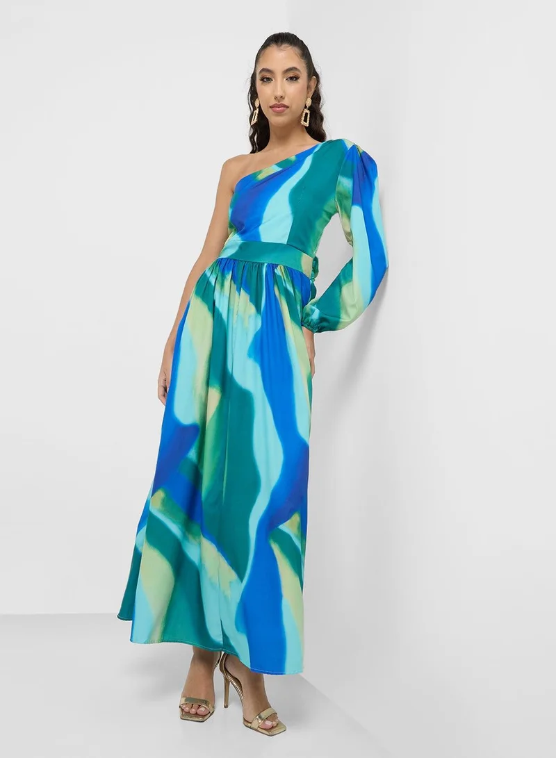 Ginger Abstract One-Shoulder Dress