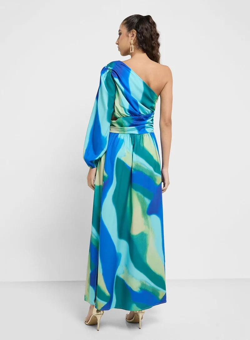Ginger Abstract One-Shoulder Dress