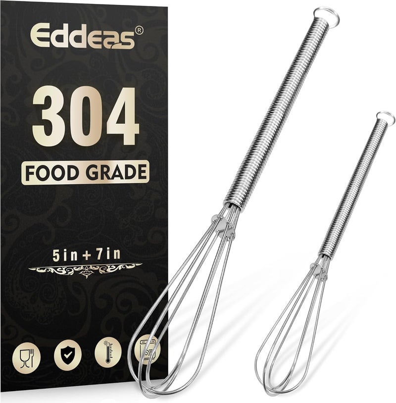 Eddeas Mini whisk, Small Whisk 2 Pieces, 5in and 7in 304 Stainless steel Wire Whisk for Whisking, Beating, Mixing Sauces, Blending Ingredients - Image 1