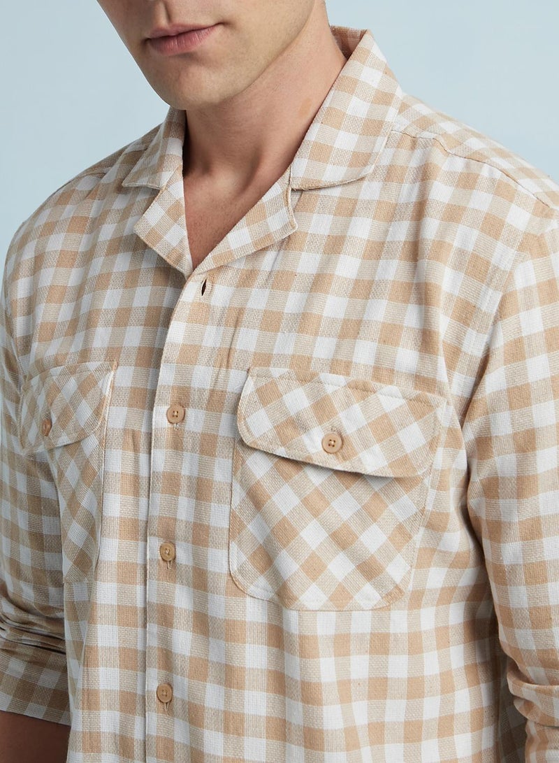 Dennis Lingo Men's Beige 100% Cotton Checkered Regular Fit Shirt  - Image 5