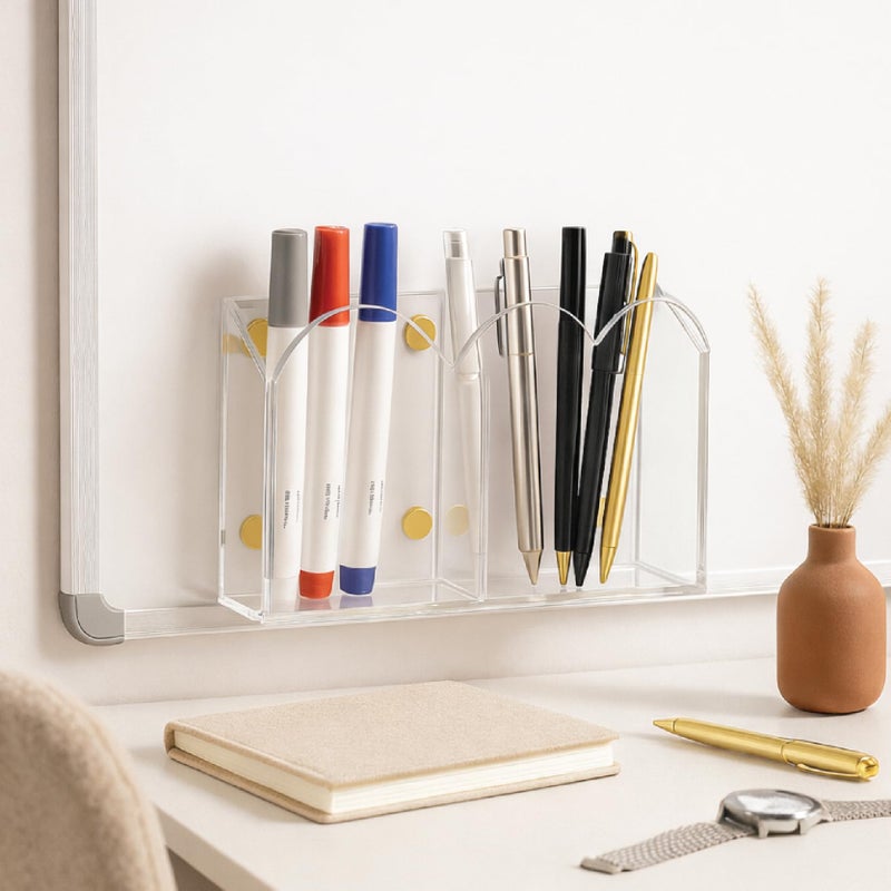 Orelle Scalloped Magnetic Acrylic Pen Holder | Magnetic Pen Holder for Refrigerator, Whiteboard, Office, Magnetic Locker Organizer | Magnetic Dry Erase Marker Holder | Classroom Must Haves | Clear - Image 4