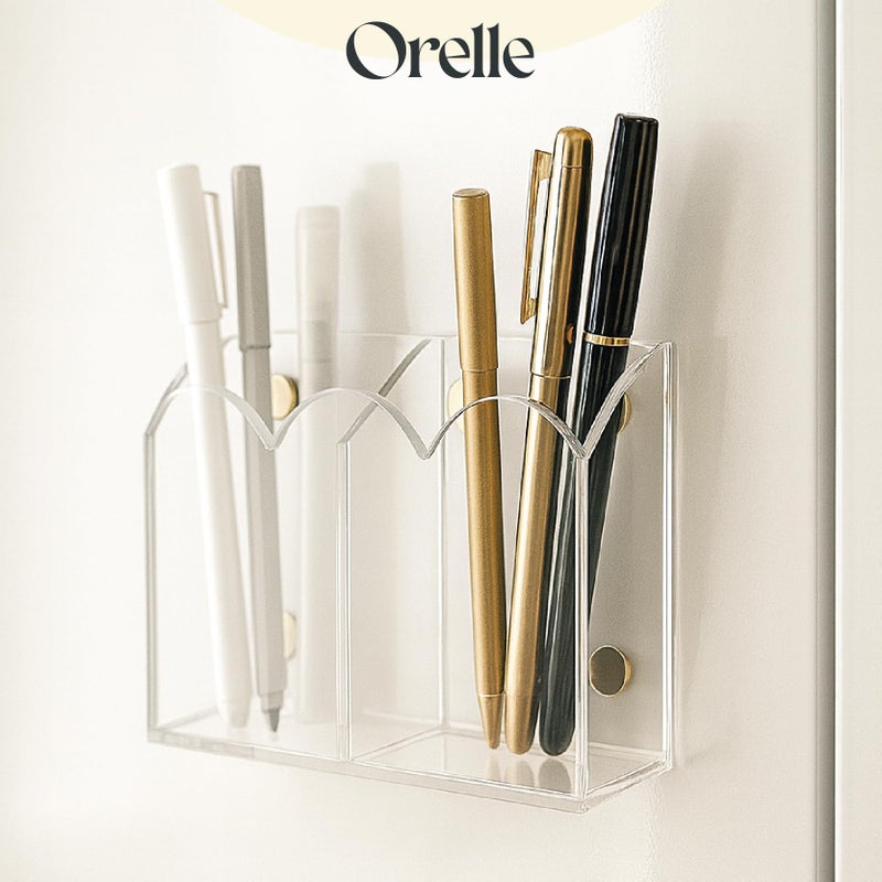 Orelle Scalloped Magnetic Acrylic Pen Holder | Magnetic Pen Holder for Refrigerator, Whiteboard, Office, Magnetic Locker Organizer | Magnetic Dry Erase Marker Holder | Classroom Must Haves | Clear - Image 2