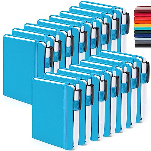 feela 15 Pack Pocket Small Notebooks Bulk, Mini Cute Notepads Hardcover College Ruled Lined Journals with Pen Holder for School Business Memos, with 15 Black Pens, 3.5”x 5.5”, A6, Teal - Image 1