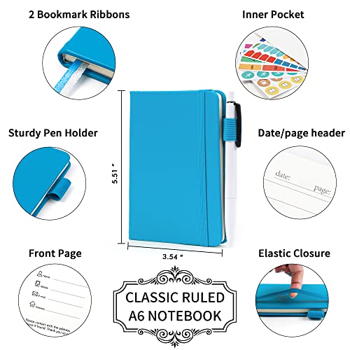feela 15 Pack Pocket Small Notebooks Bulk, Mini Cute Notepads Hardcover College Ruled Lined Journals with Pen Holder for School Business Memos, with 15 Black Pens, 3.5”x 5.5”, A6, Teal - Image 2