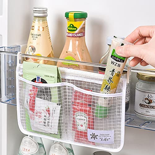 MOLANLY 3PCS Refrigerator Door Organizer Set, Fridge Hanging Mesh Bag for Kitchen Storage Bag, Household Sundries Sorting Bag Used to Refrigerator Side Door, Only for Small Objects Containers (White) - Image 3