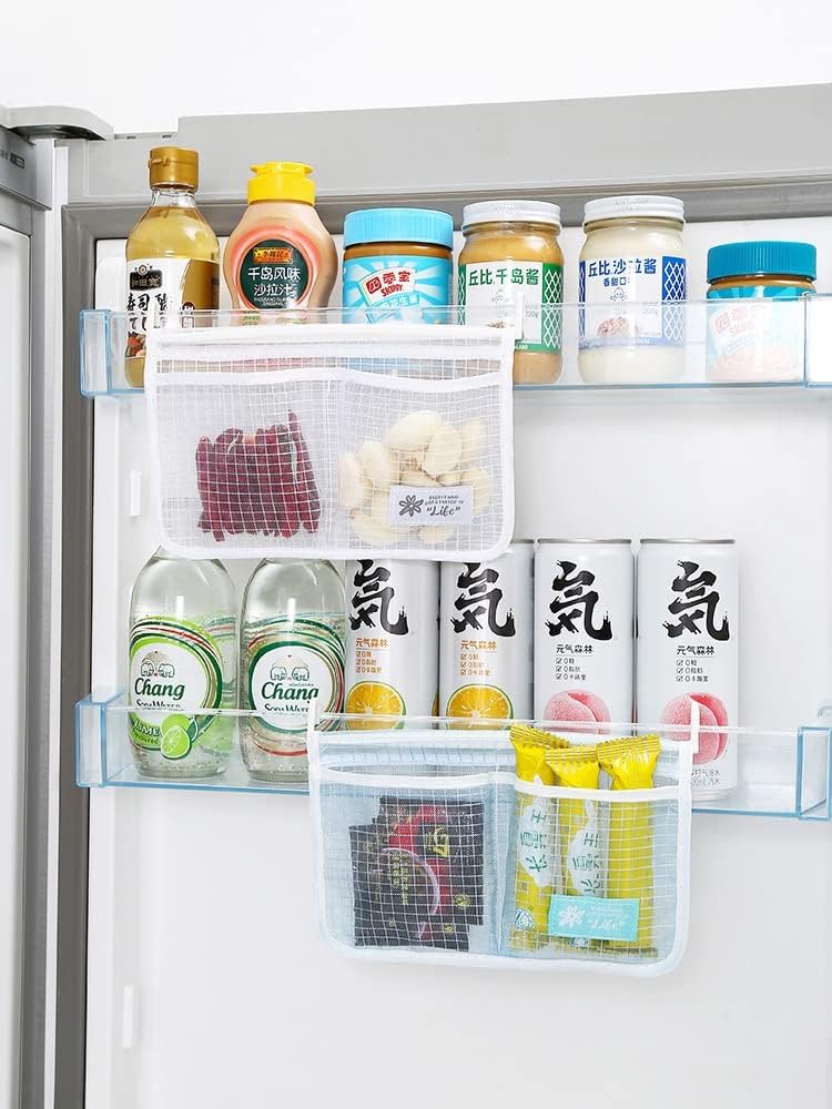 MOLANLY 3PCS Refrigerator Door Organizer Set, Fridge Hanging Mesh Bag for Kitchen Storage Bag, Household Sundries Sorting Bag Used to Refrigerator Side Door, Only for Small Objects Containers (White) - Image 5