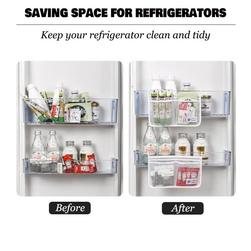 MOLANLY 3PCS Refrigerator Door Organizer Set, Fridge Hanging Mesh Bag for Kitchen Storage Bag, Household Sundries Sorting Bag Used to Refrigerator Side Door, Only for Small Objects Containers (White) - Image 2