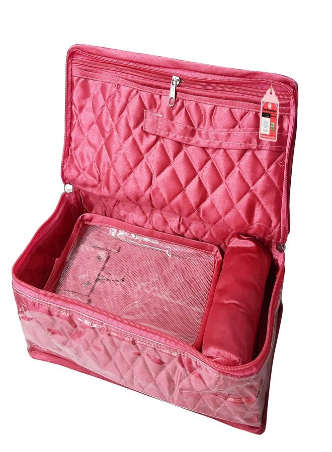 LUCES Combo Satin Pink Make-Up Pouch Jewellery Box 4 Pouch 1 roll Bangle Bag with Velvet Cream Ring & Earring Folder ewellery Organizer/Storage Box - Image 3