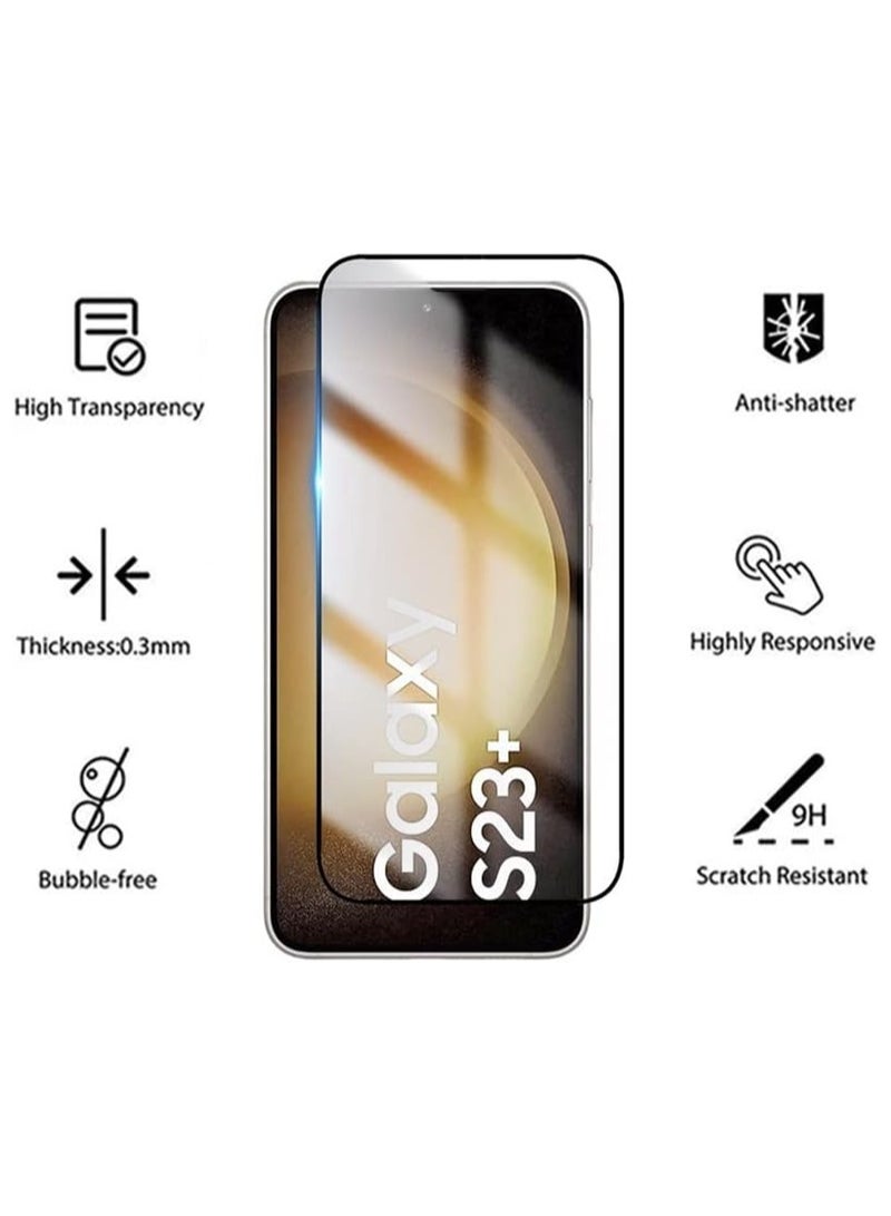 Screen Protector for Samsung Galaxy S23 Plus Tempered Glass Screen Protector Full Glue Edge to Edge 9H Hardness Anti Fingerprint 3D Curved Scratch Clear/Black - Image 2