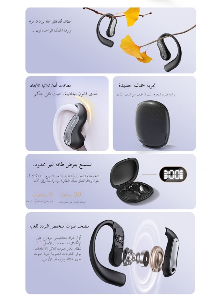 سماعة بلوتوث لاسلكية حقيقية مريحة للذين يحبون الرياضة، بتصميم مبتكر لحامل الأذن بزاوية 45 درجة، وتقنية توجيه الصوت، وبلوتوث 5.4، وحقل صوتي غامر، وباساس قوي، وتأثيرات صوتية ثلاثية الأبعاد من BISA Dolby. - Image 2