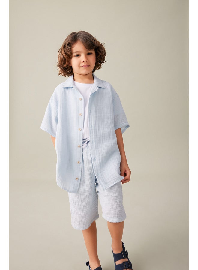 DeFacto Boy Oversize Fit Resort Neck Woven Short Sleeve Shirt  - Image 4