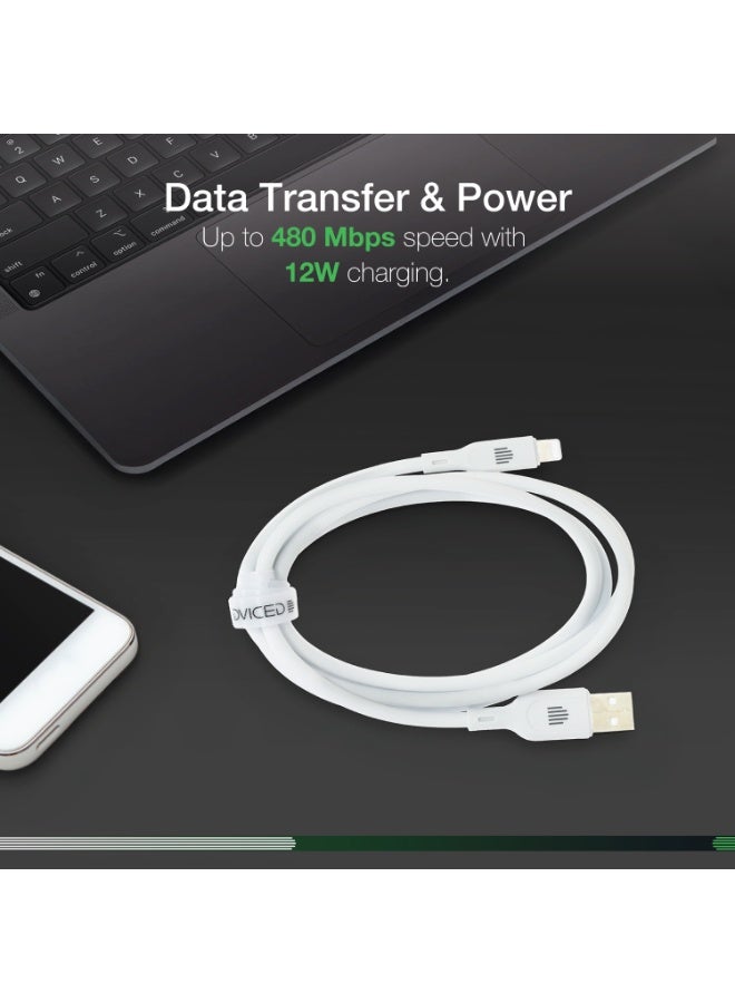 DVICED USB-A to lightning Charging & Data transfer 1.25m silicone cable  - White - Image 5