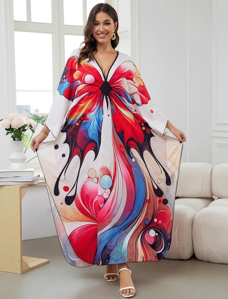 KECVOT Kaftan Dresses for Women Plus Size Batwing Sleeve Caftans Long Bathing Suit Cover Up Maxi Beach Dress Loungewear - Image 2