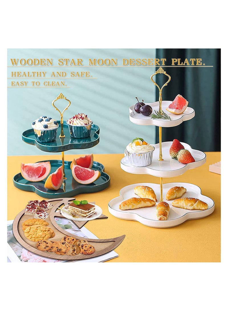 2Pcs Ramadan Wood Tray, Chic Wooden Artistic Moon Star Eid Mubarak Party Food Serving Tableware Tray Pastry Dessert Display Holder Ramadan Table Crescent Tray Decoration Ornament - Image 3