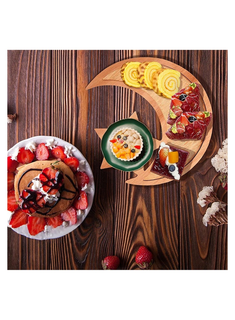 2Pcs Ramadan Wood Tray, Chic Wooden Artistic Moon Star Eid Mubarak Party Food Serving Tableware Tray Pastry Dessert Display Holder Ramadan Table Crescent Tray Decoration Ornament - Image 1