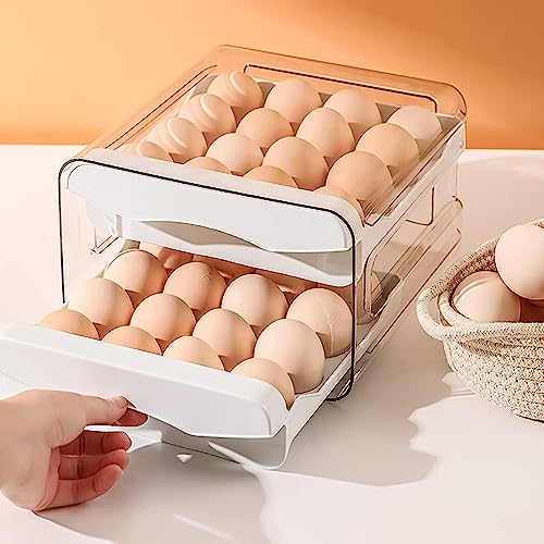 Home-Cloud HomeCloud Plastic 32 Grid Large Capacity Drawer Type Egg Holder/Egg Tray/Household Egg Fresh Storage Box/Multi-Layer Chicken Egg Storage Container (White_32 Grid), Rectangular - Image 1
