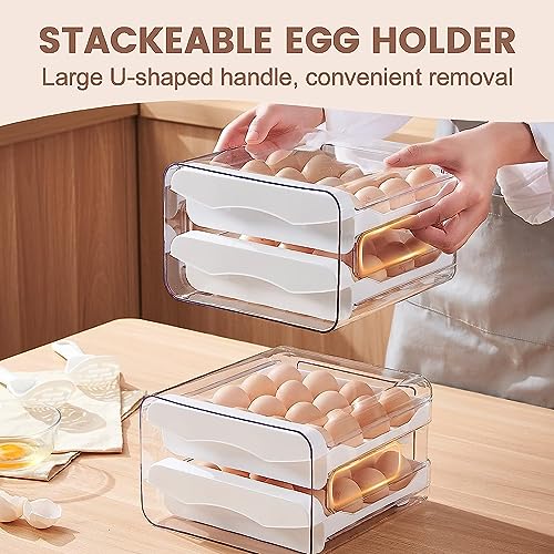 Home-Cloud HomeCloud Plastic 32 Grid Large Capacity Drawer Type Egg Holder/Egg Tray/Household Egg Fresh Storage Box/Multi-Layer Chicken Egg Storage Container (White_32 Grid), Rectangular - Image 4
