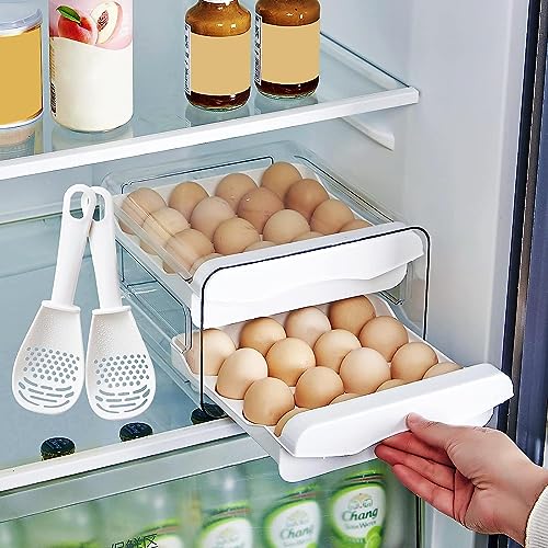 Home-Cloud HomeCloud Plastic 32 Grid Large Capacity Drawer Type Egg Holder/Egg Tray/Household Egg Fresh Storage Box/Multi-Layer Chicken Egg Storage Container (White_32 Grid), Rectangular - Image 5