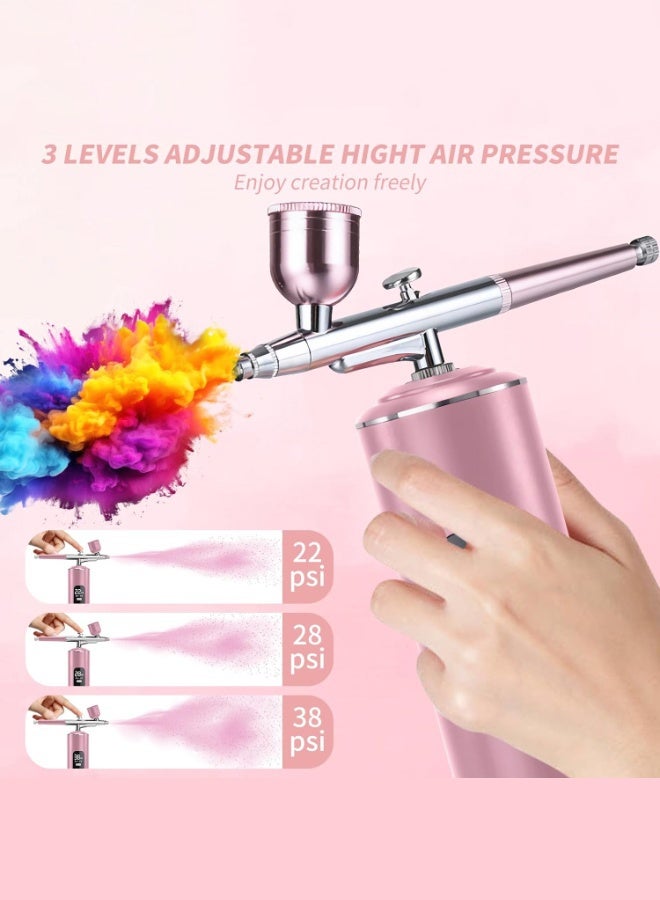 Noura Portable Airbrush with Compressor Rechargeable USB Airbrush Kit Handheld Cordless Air Brush Pen with LCD Screen Pink - Image 3