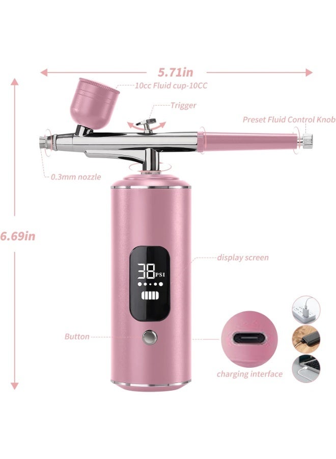 Noura Portable Airbrush with Compressor Rechargeable USB Airbrush Kit Handheld Cordless Air Brush Pen with LCD Screen Pink - Image 2
