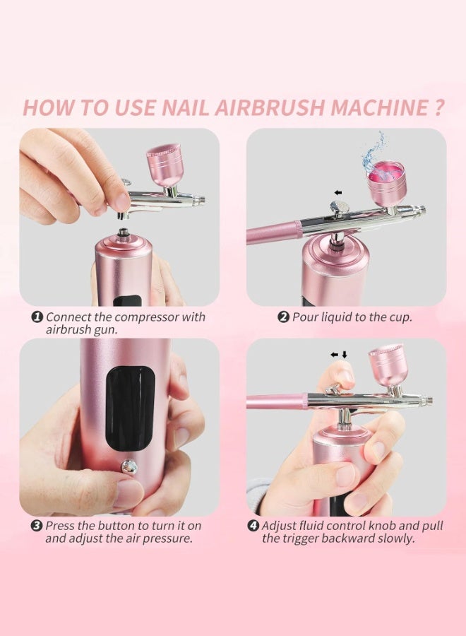 Noura Portable Airbrush with Compressor Rechargeable USB Airbrush Kit Handheld Cordless Air Brush Pen with LCD Screen Pink - Image 4