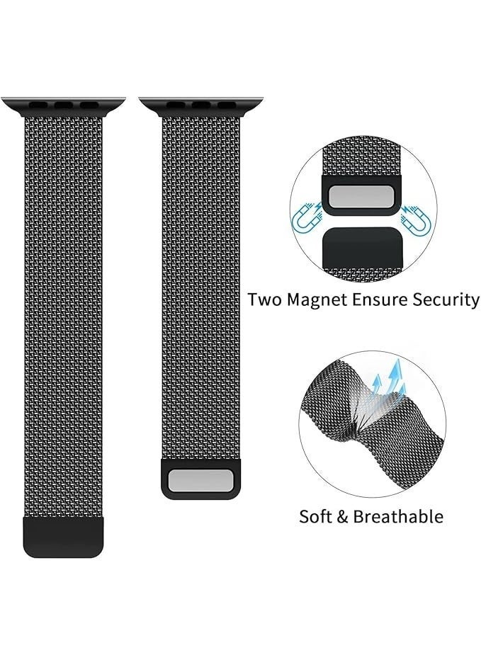 ten.tech Stainless Steel Magnetic Band Compatible with Apple Watch 41mm 40mm 38mm, Adjustable Milanese Magnet Metal Strap Men Women for iWatch Series 8/7/6/5/4/3/2/1/SE, Black Color - Image 2